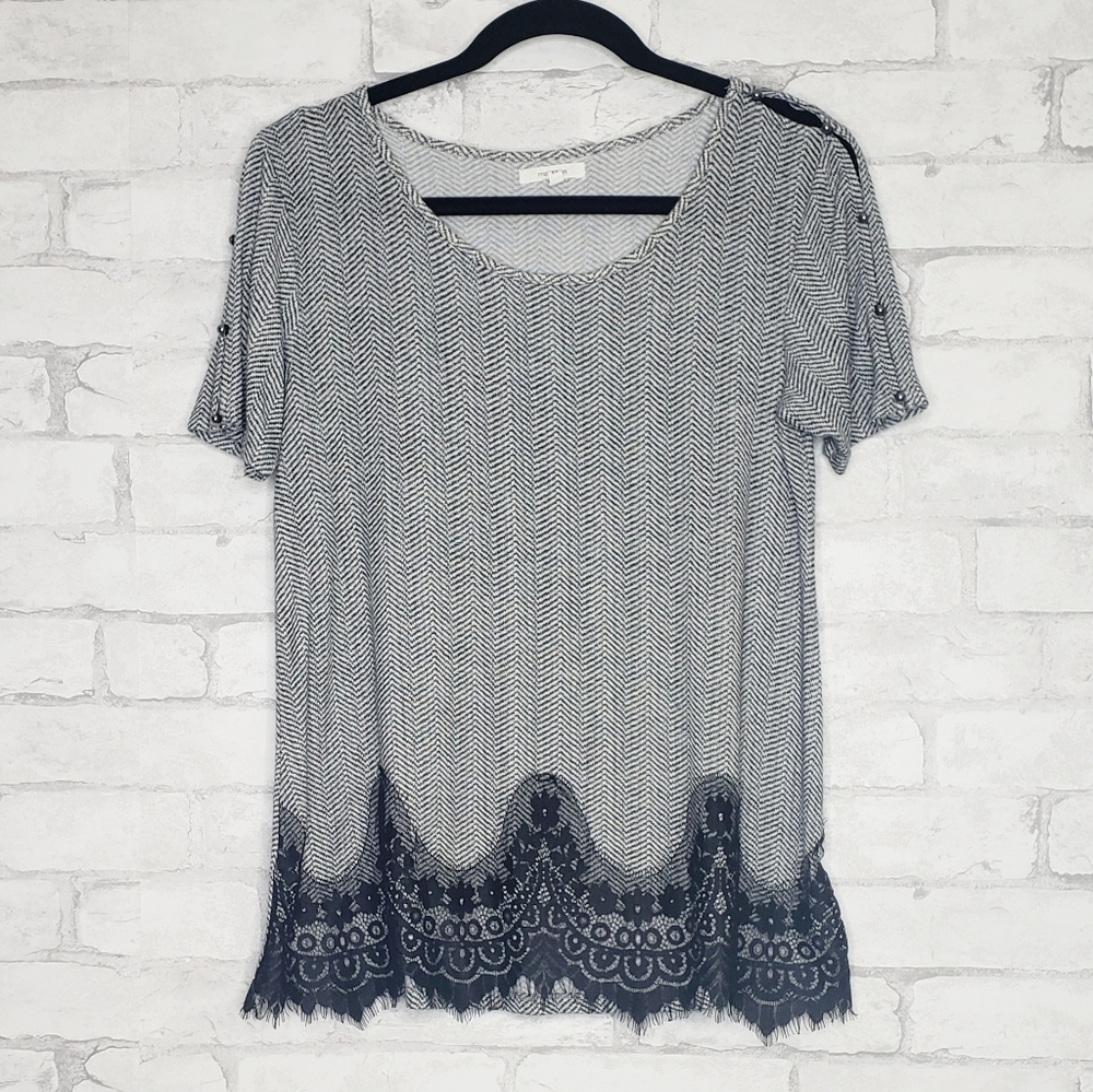 Maurices Black And White Chevron Tee With Lace